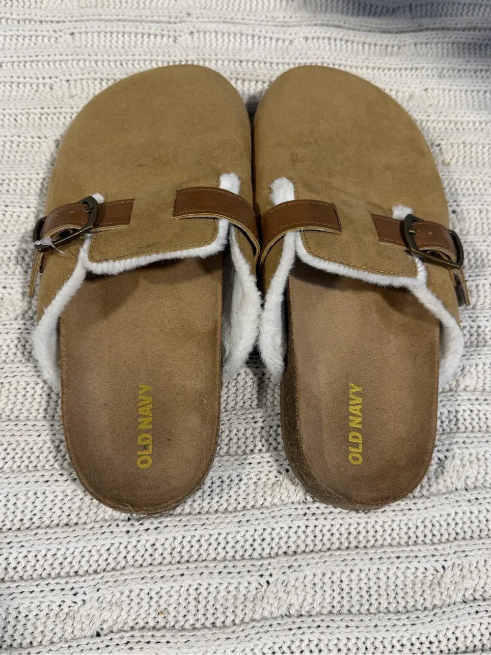 Old Navy Tan Suede-Look Kids Slip-On Clog with White Lining
